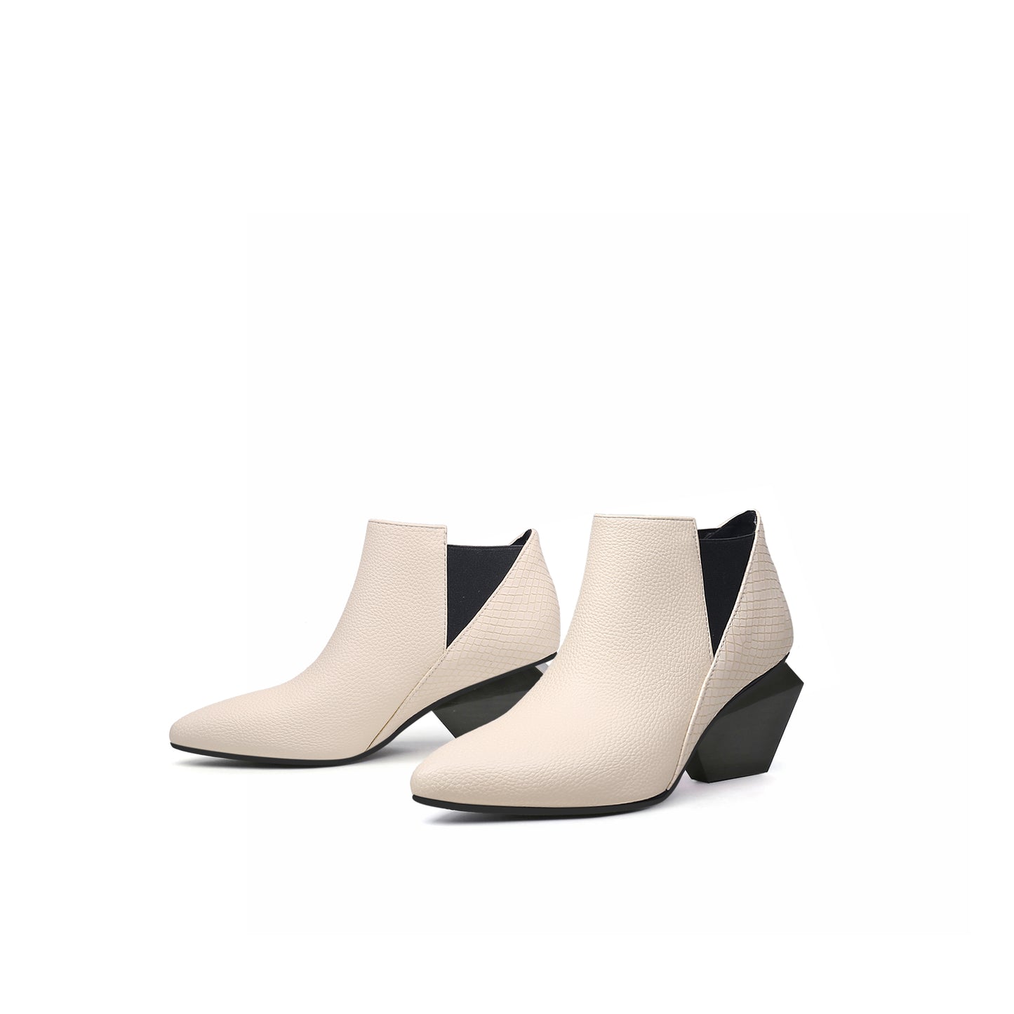 twist block leather panel ankle boots all apricot 5