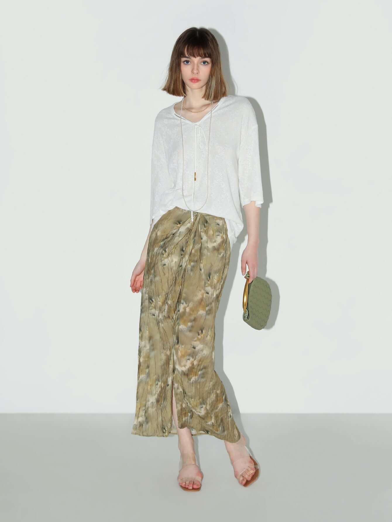 twist knot oil painting pleated skirt all gold 1