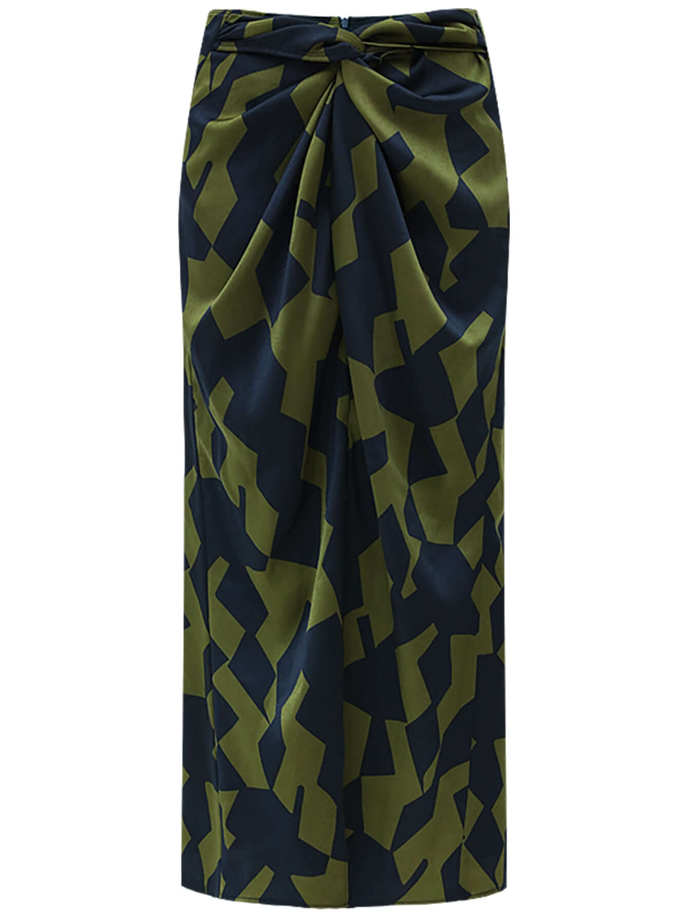 twisted front green geometric green midi skirt with front slit all green 4
