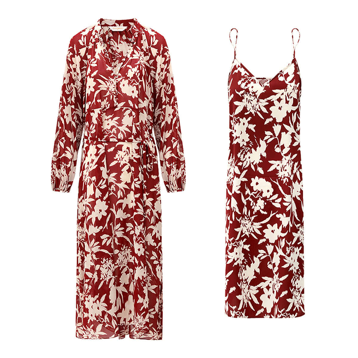 two piece chiffon wine floral dress set all wine 4