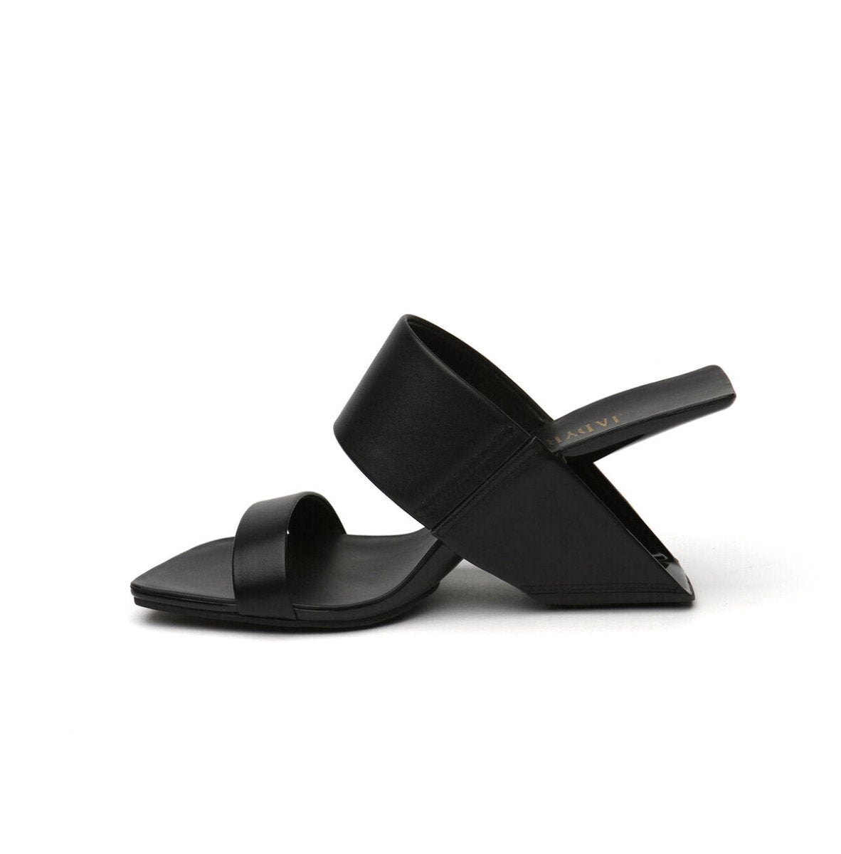 Two-Strap Square-Toe Sculptural Heel Mules
