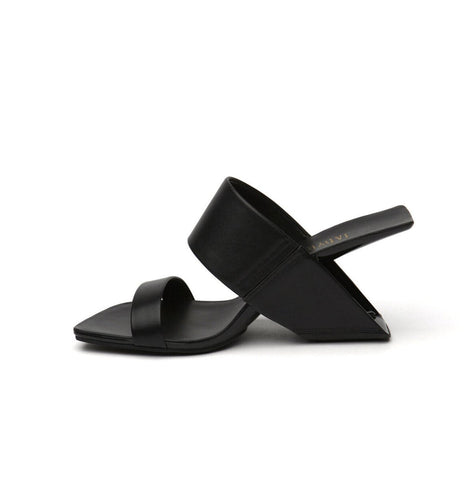 Two-Strap Square-Toe Sculptural Heel Mules