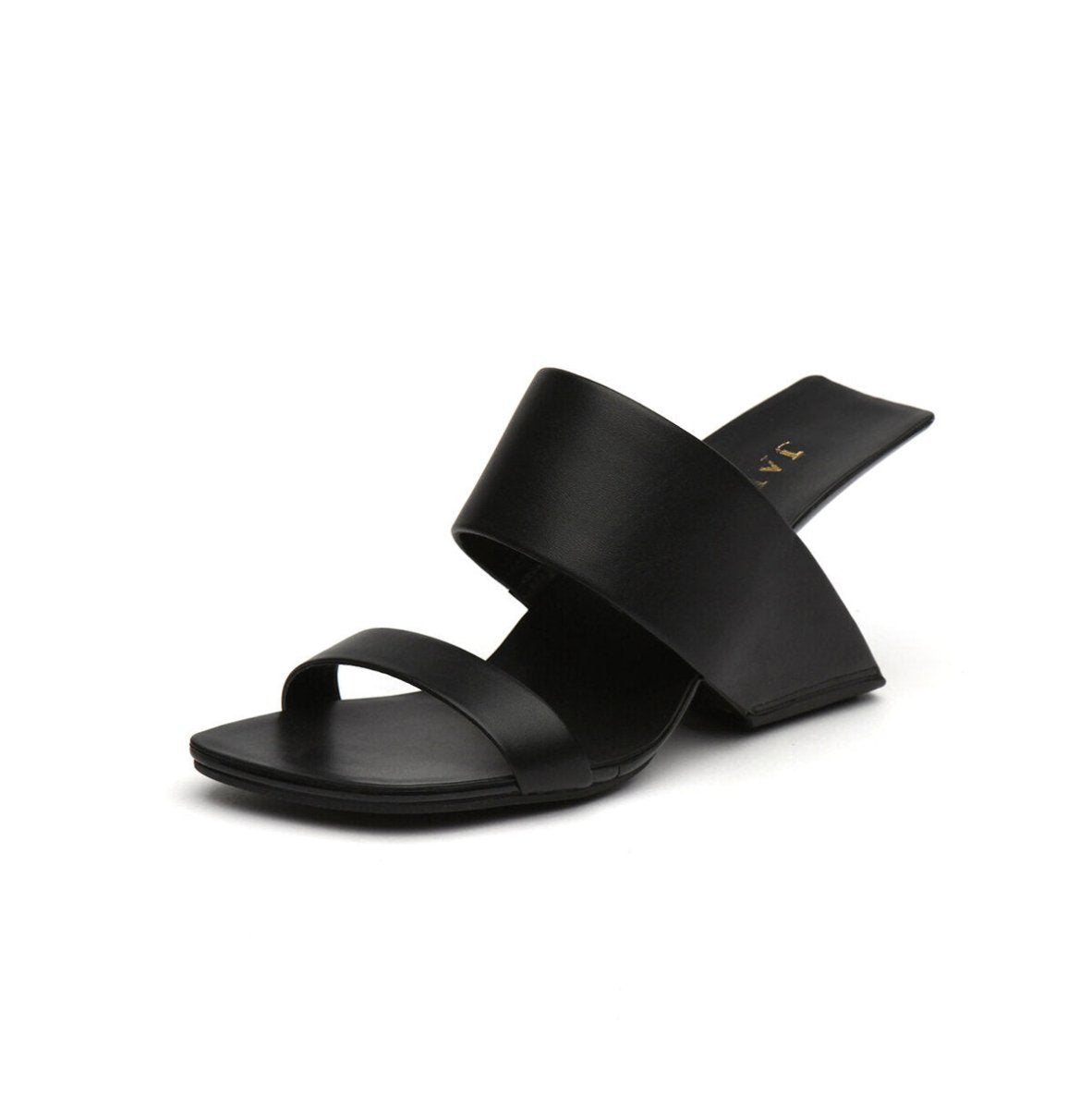 Two-Strap Square-Toe Sculptural Heel Mules