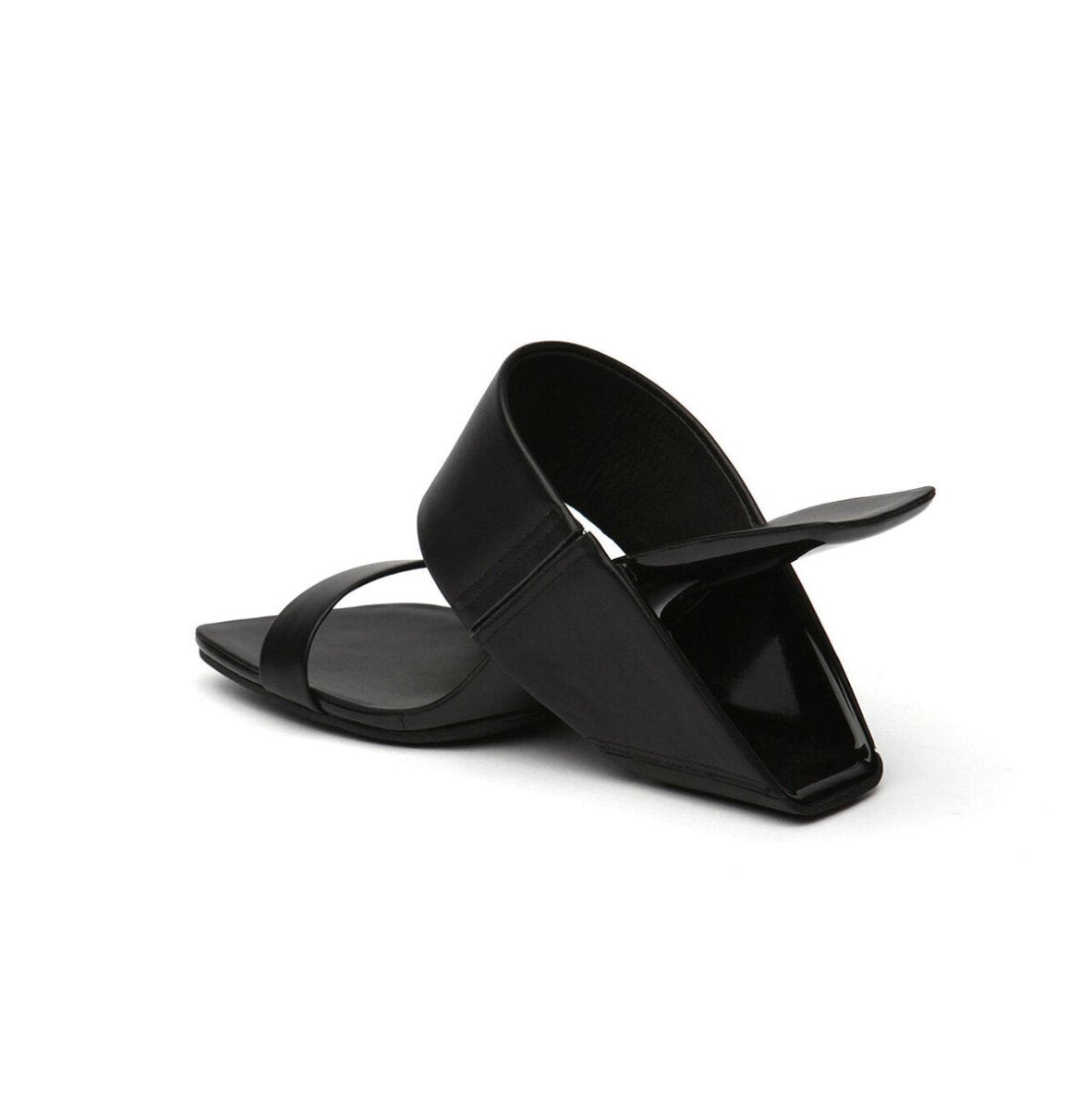 Two-Strap Square-Toe Sculptural Heel Mules