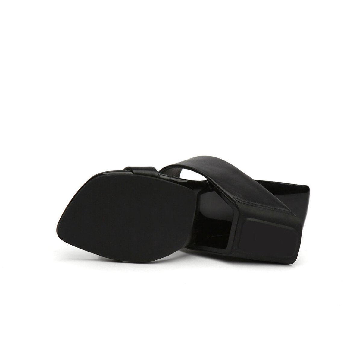 Two-Strap Square-Toe Sculptural Heel Mules