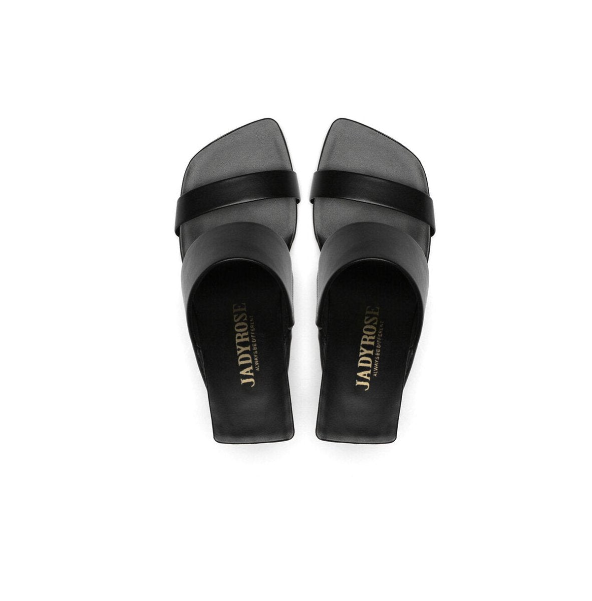 Two-Strap Square-Toe Sculptural Heel Mules