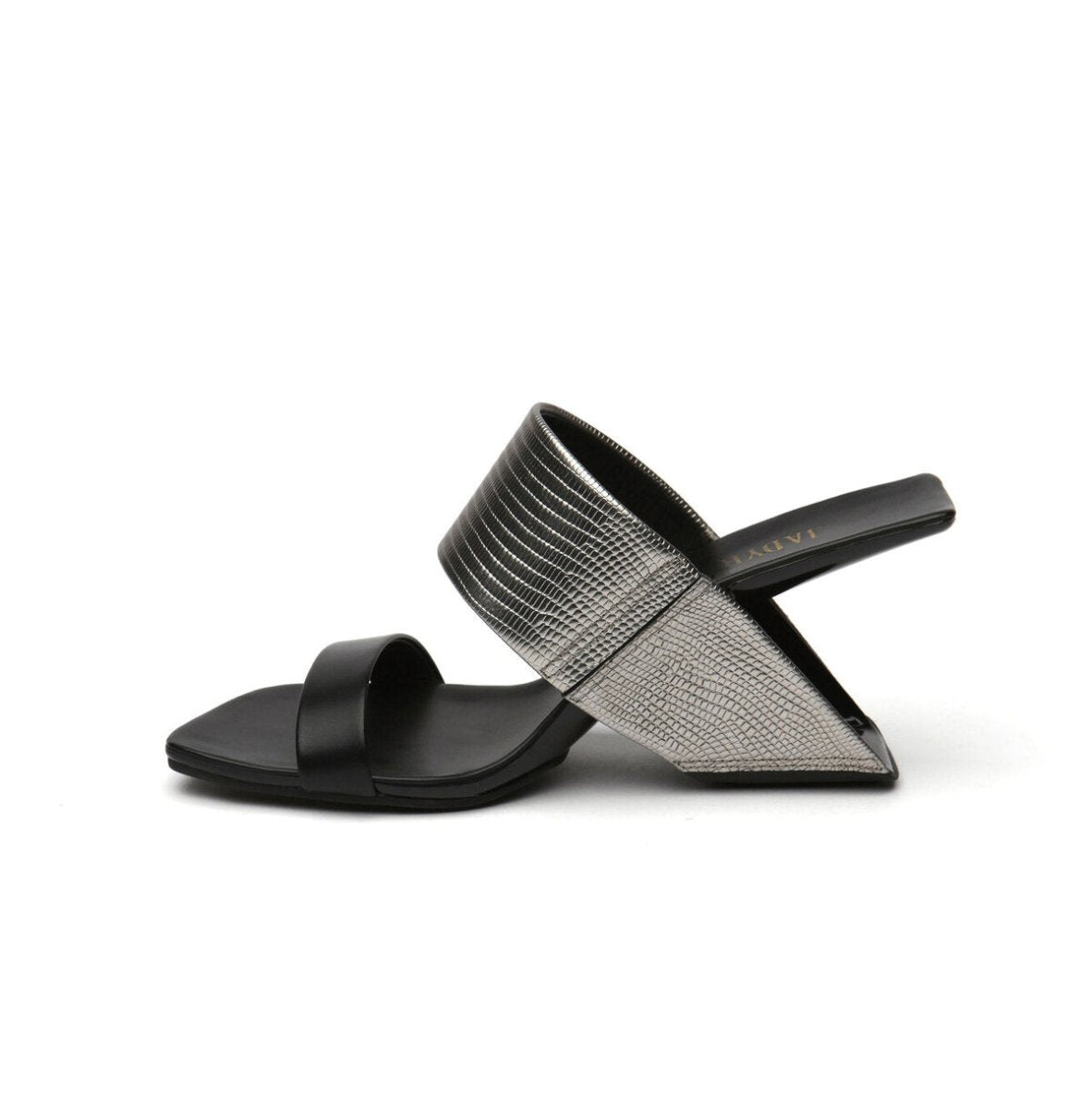 Two-Strap Square-Toe Sculptural Heel Mules