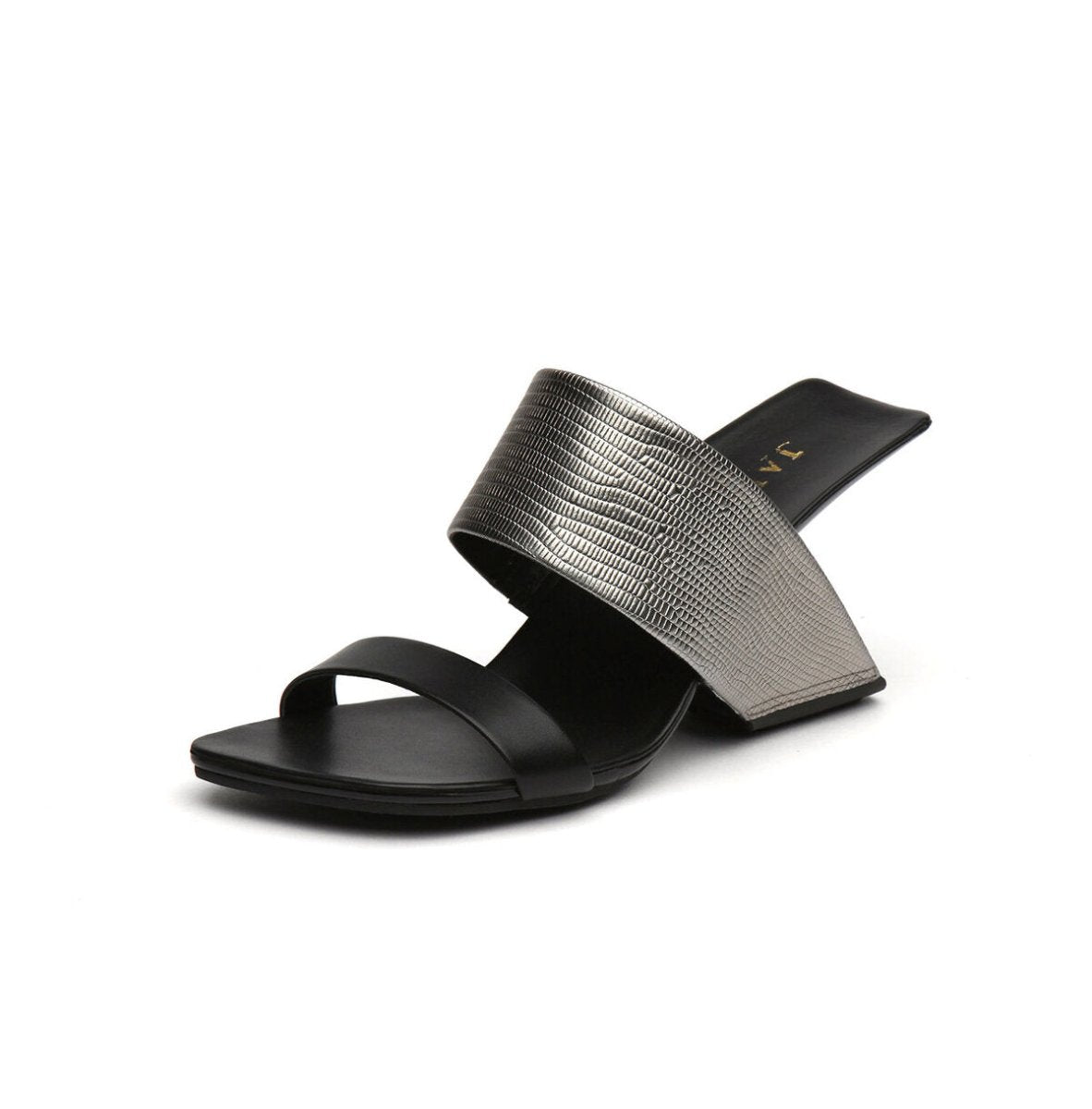 Two-Strap Square-Toe Sculptural Heel Mules