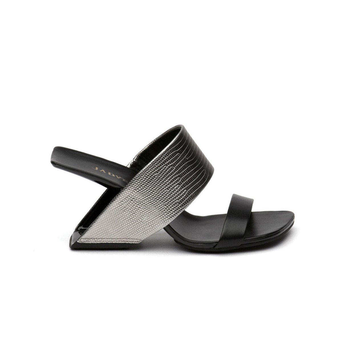 Two-Strap Square-Toe Sculptural Heel Mules