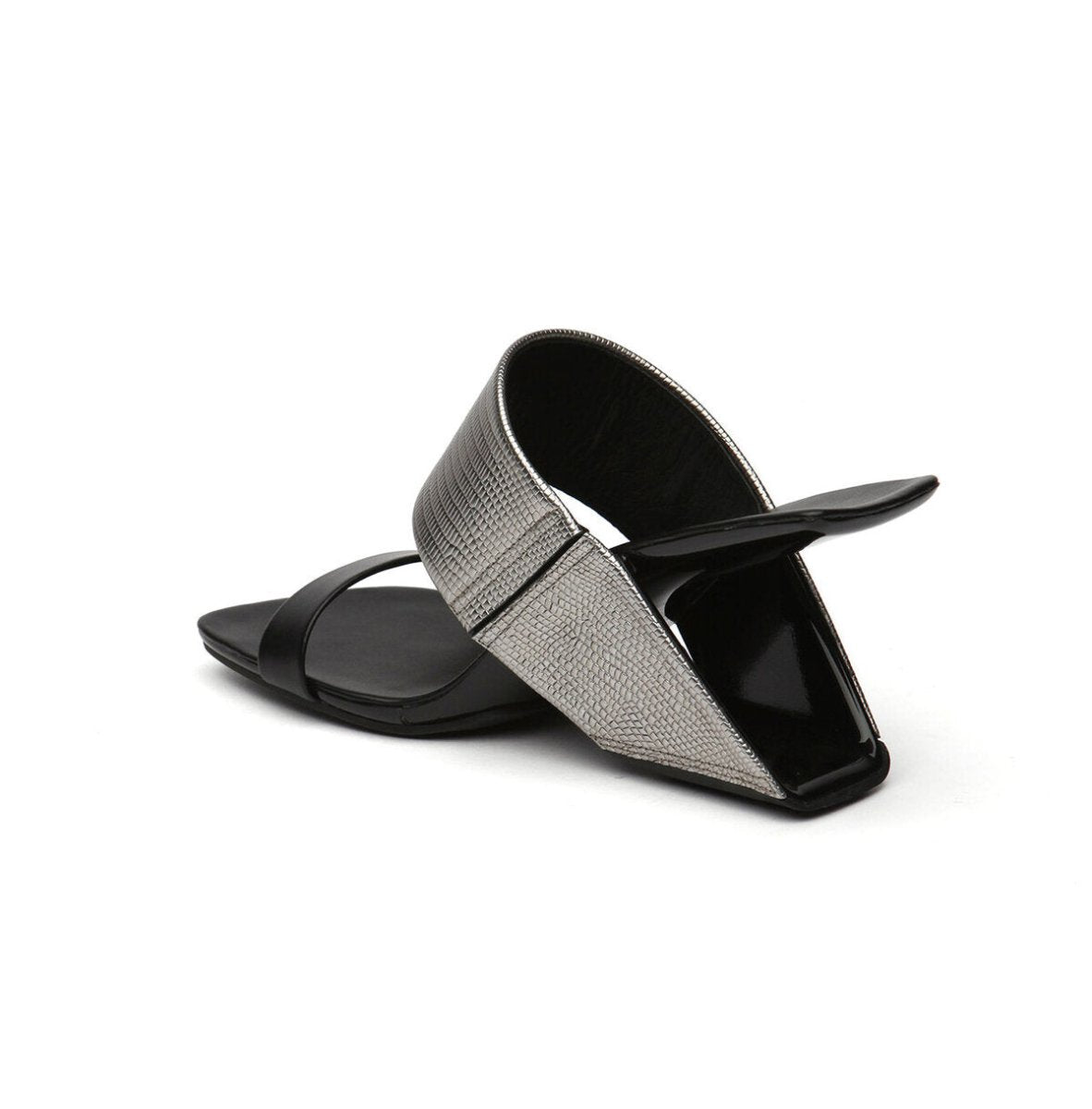 Two-Strap Square-Toe Sculptural Heel Mules