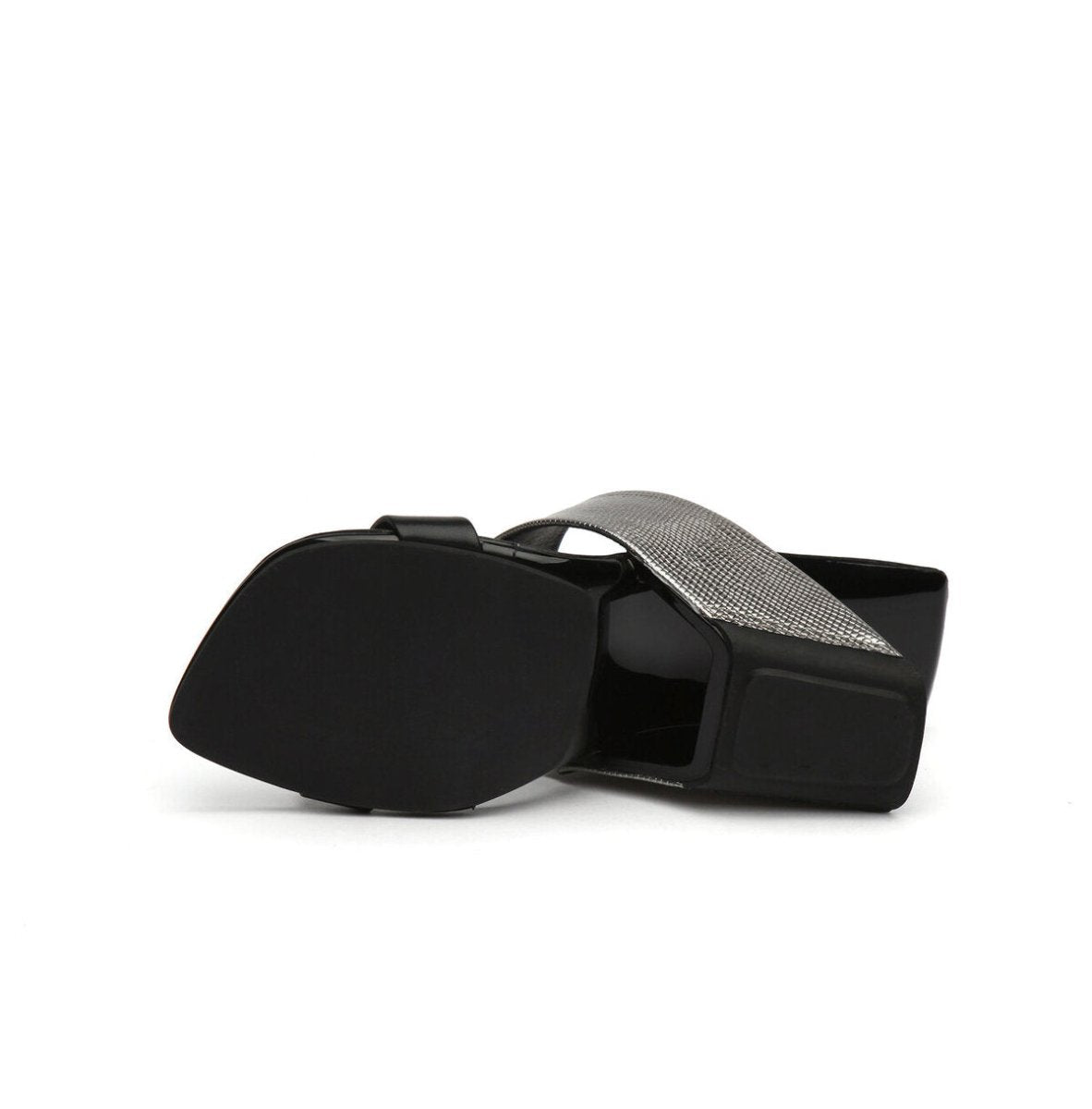 Two-Strap Square-Toe Sculptural Heel Mules