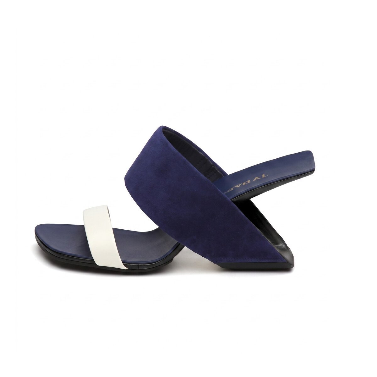 Two-Strap Square-Toe Sculptural Heel Mules