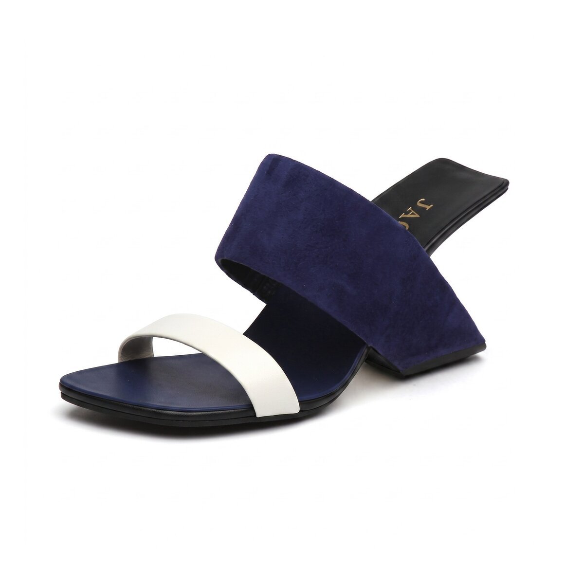 Two-Strap Square-Toe Sculptural Heel Mules