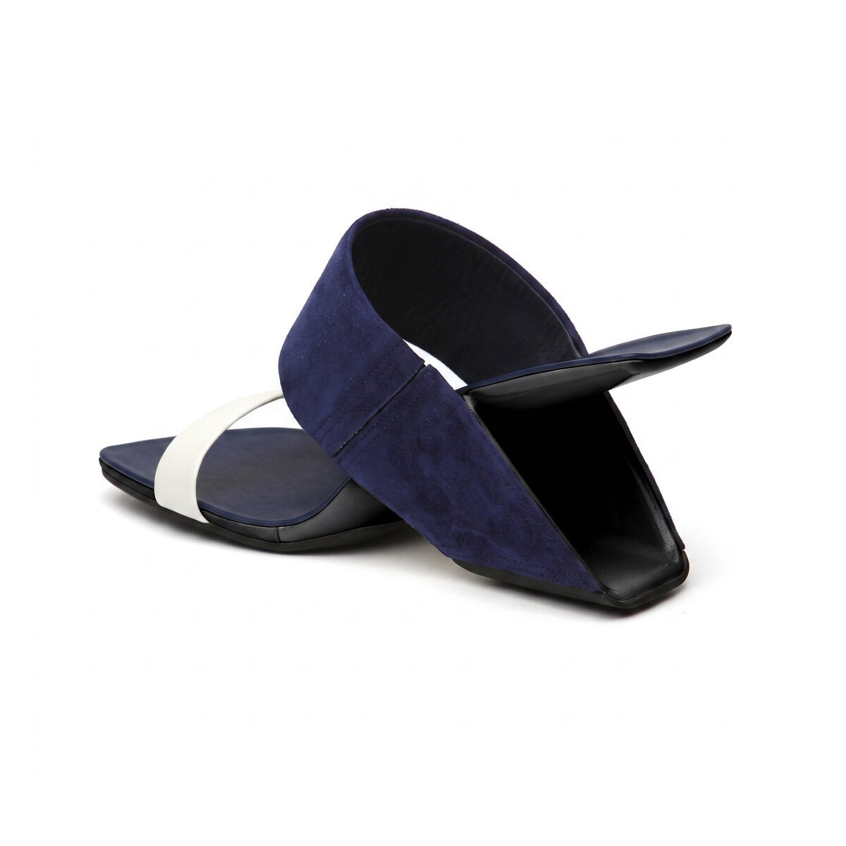 Two-Strap Square-Toe Sculptural Heel Mules