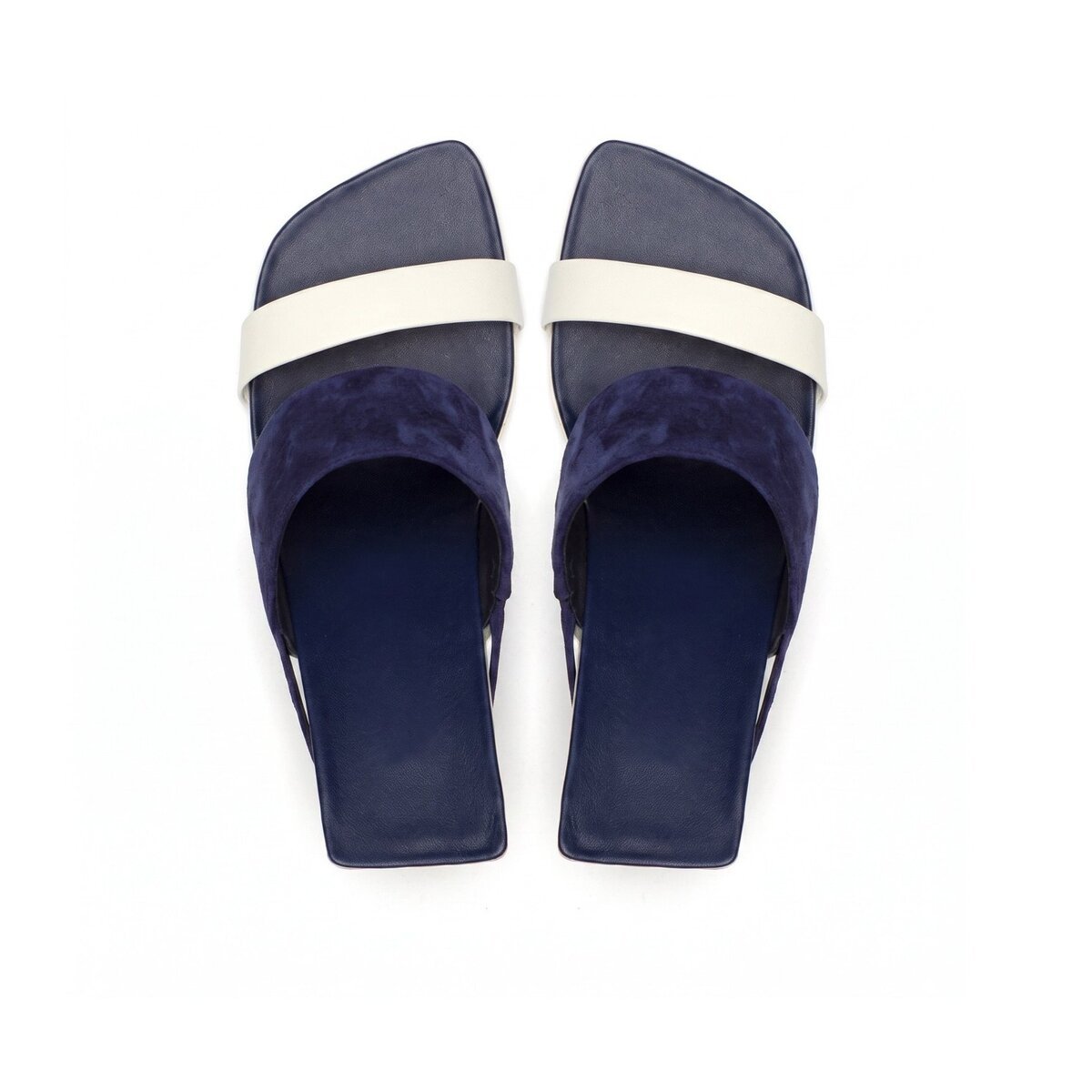 Two-Strap Square-Toe Sculptural Heel Mules