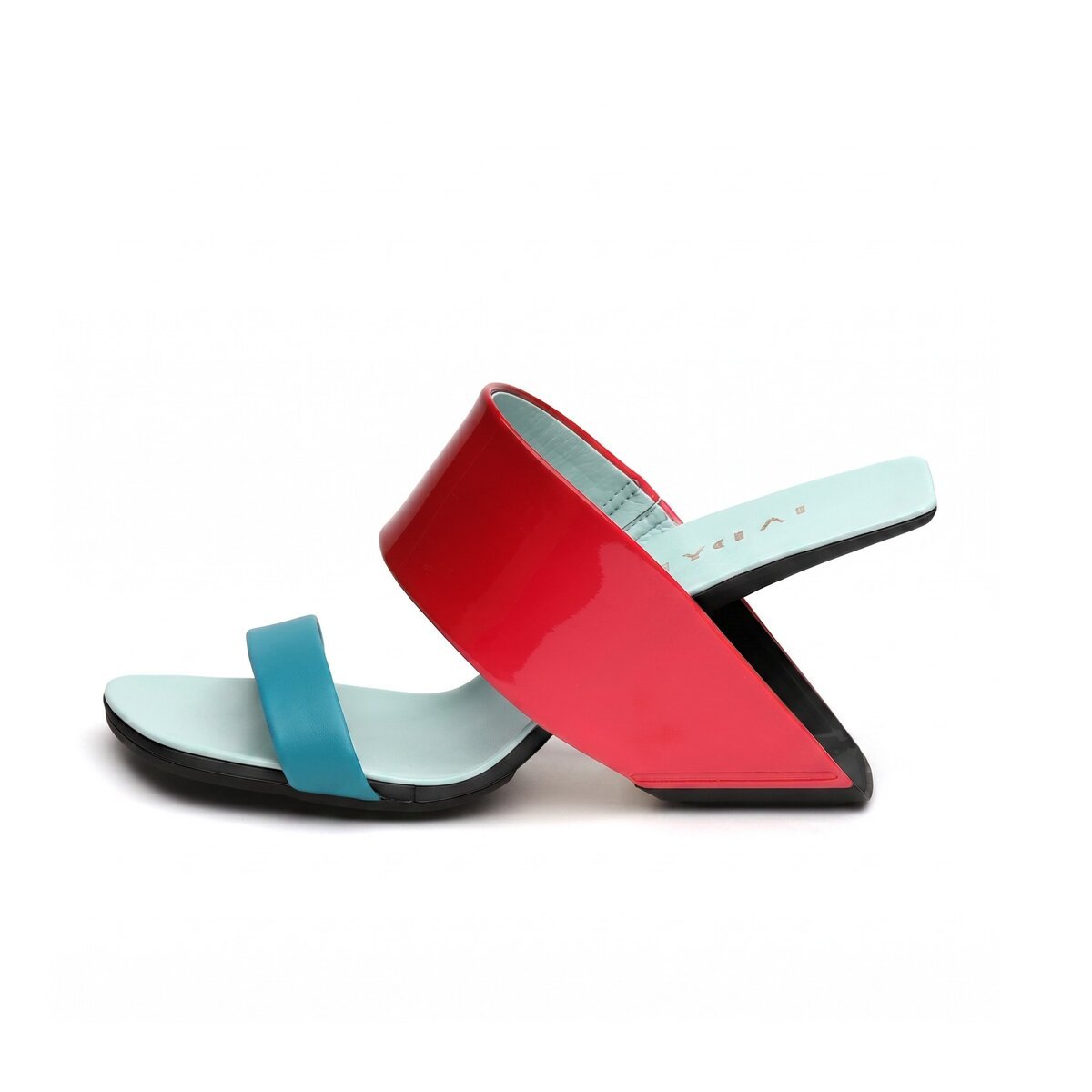 Two-Strap Square-Toe Sculptural Heel Mules