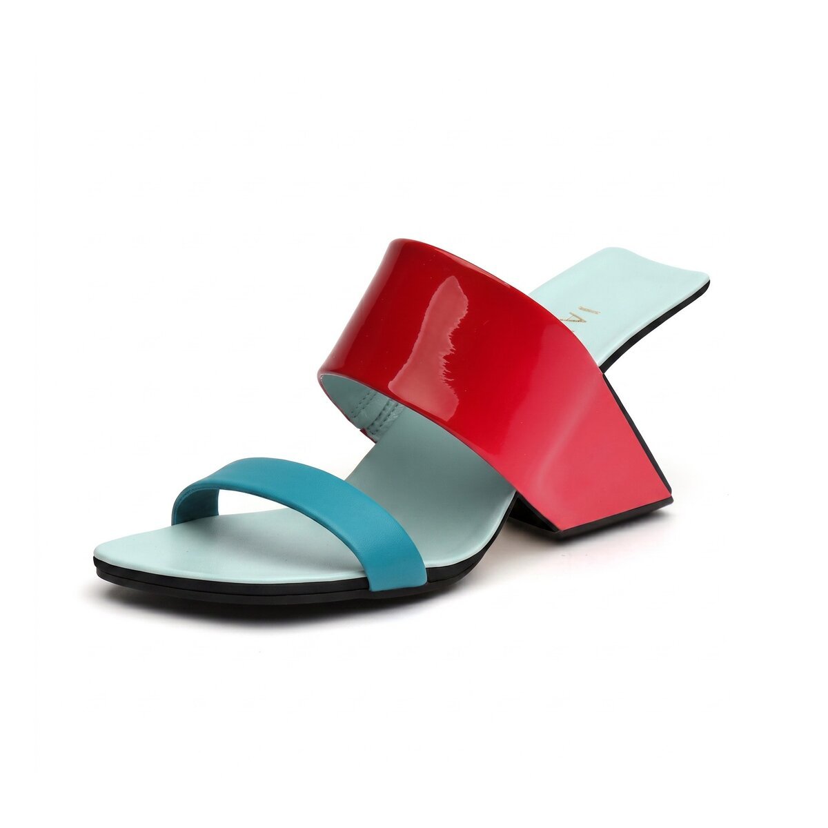 Two-Strap Square-Toe Sculptural Heel Mules