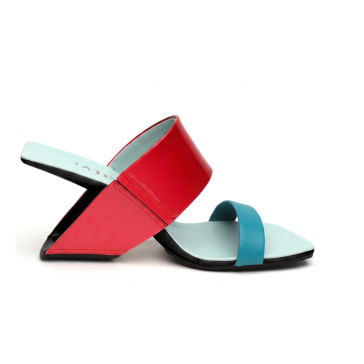 Two-Strap Square-Toe Sculptural Heel Mules