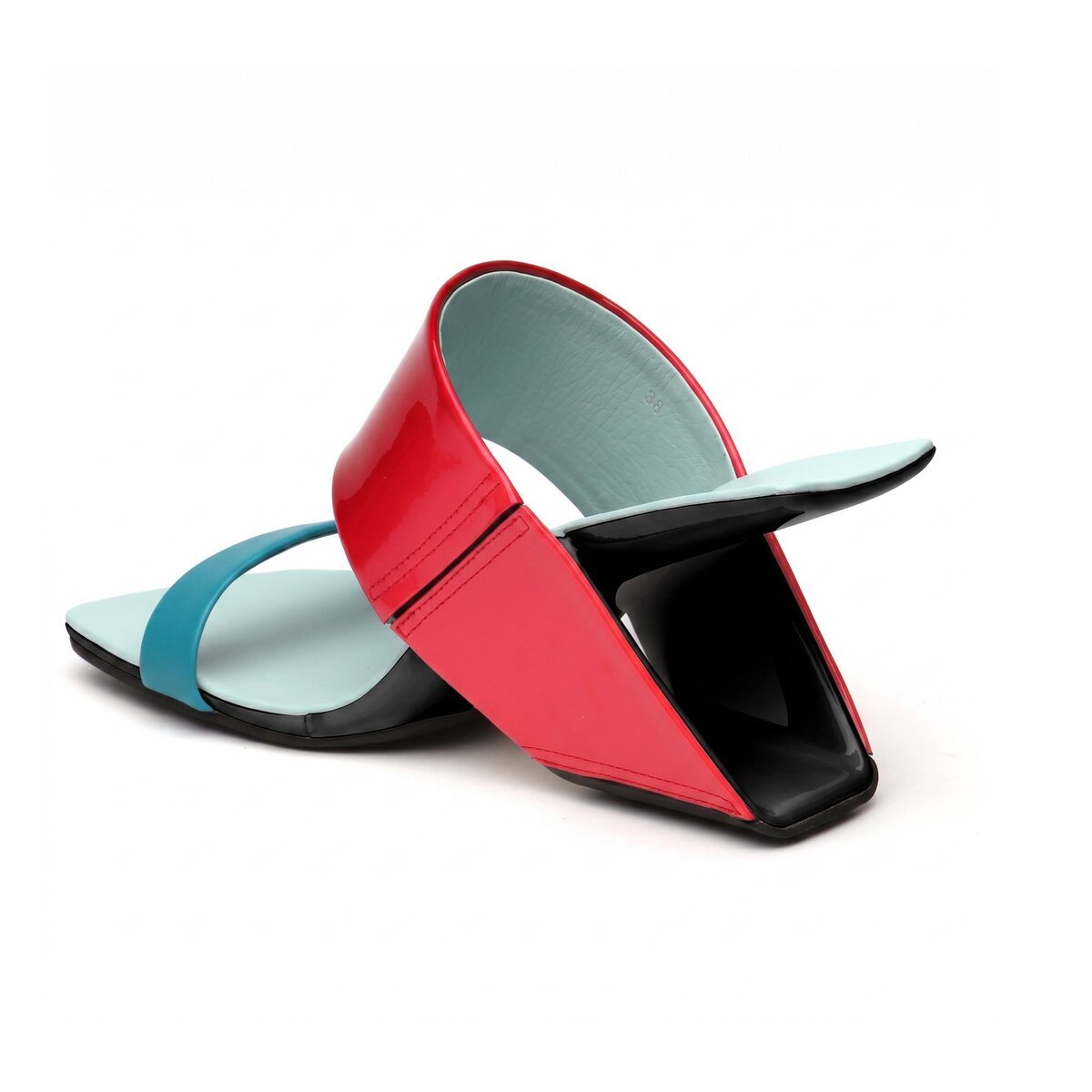 Two-Strap Square-Toe Sculptural Heel Mules