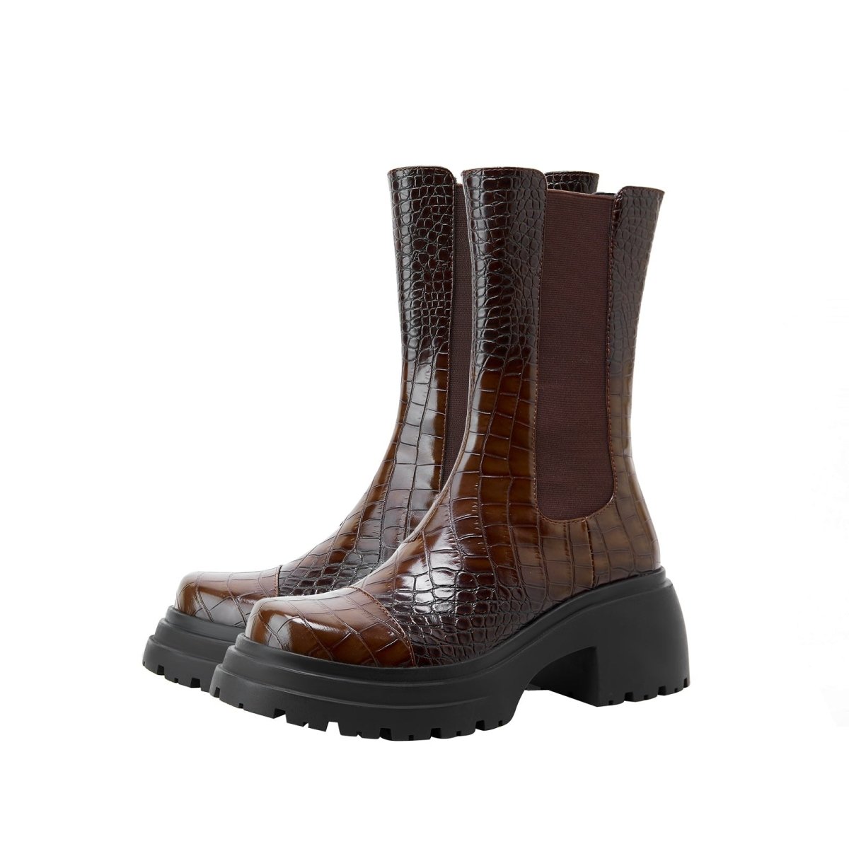 Two Tone Crocodile Embossed Walking Boots - 0cm