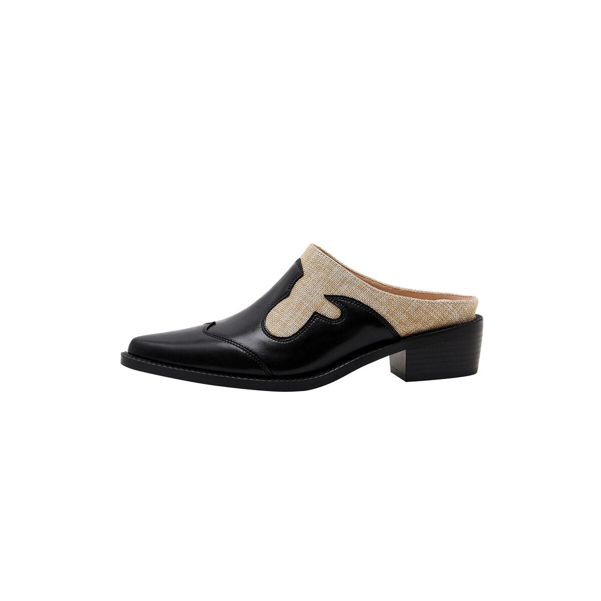 Two Tone Leather Western Pointed Toe Mule Shoes