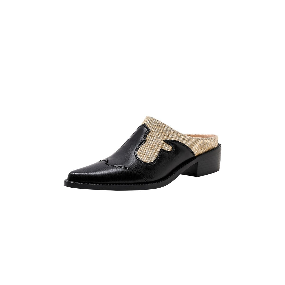 Two Tone Leather Western Pointed Toe Mule Shoes