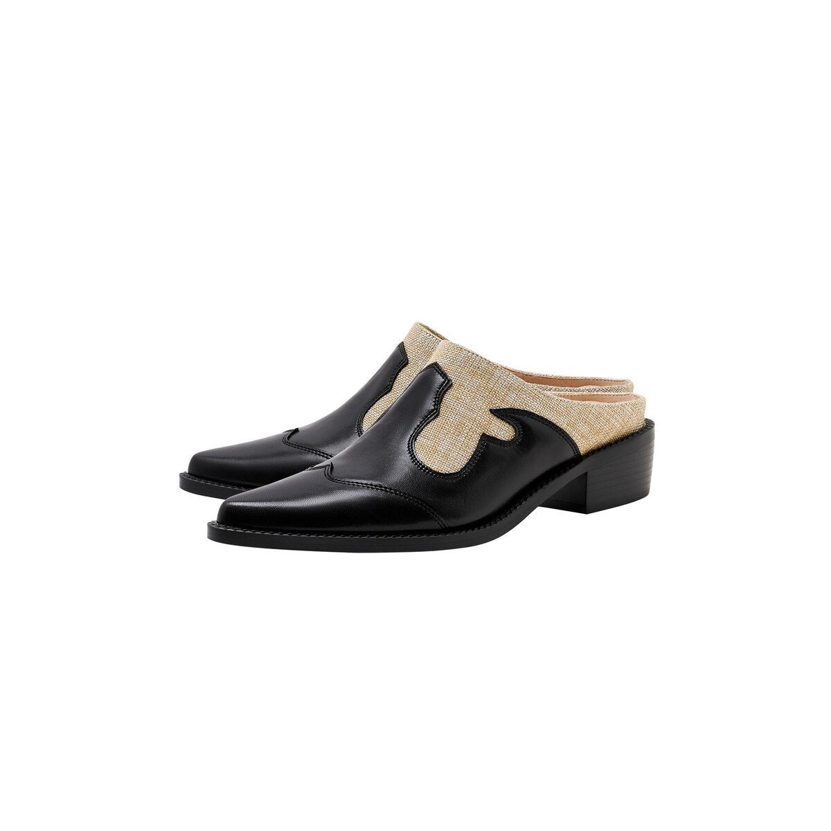 Two Tone Leather Western Pointed Toe Mule Shoes