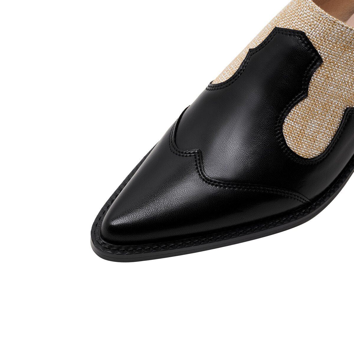 Two Tone Leather Western Pointed Toe Mule Shoes