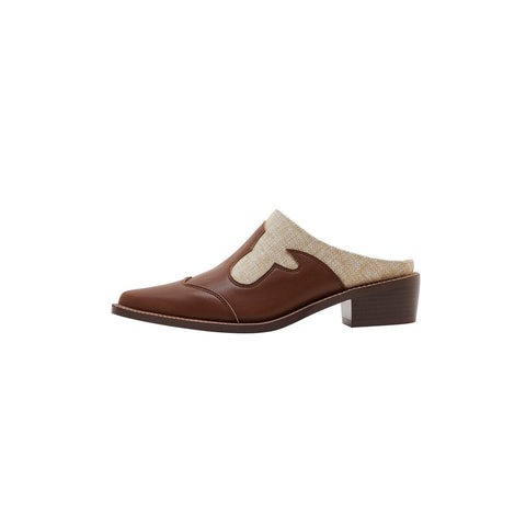 Two Tone Leather Western Pointed Toe Mule Shoes