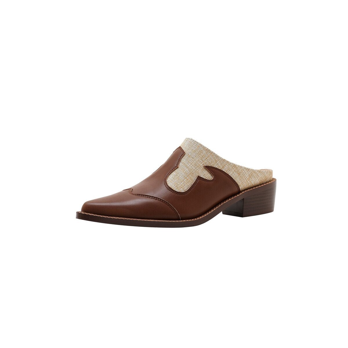 Two Tone Leather Western Pointed Toe Mule Shoes