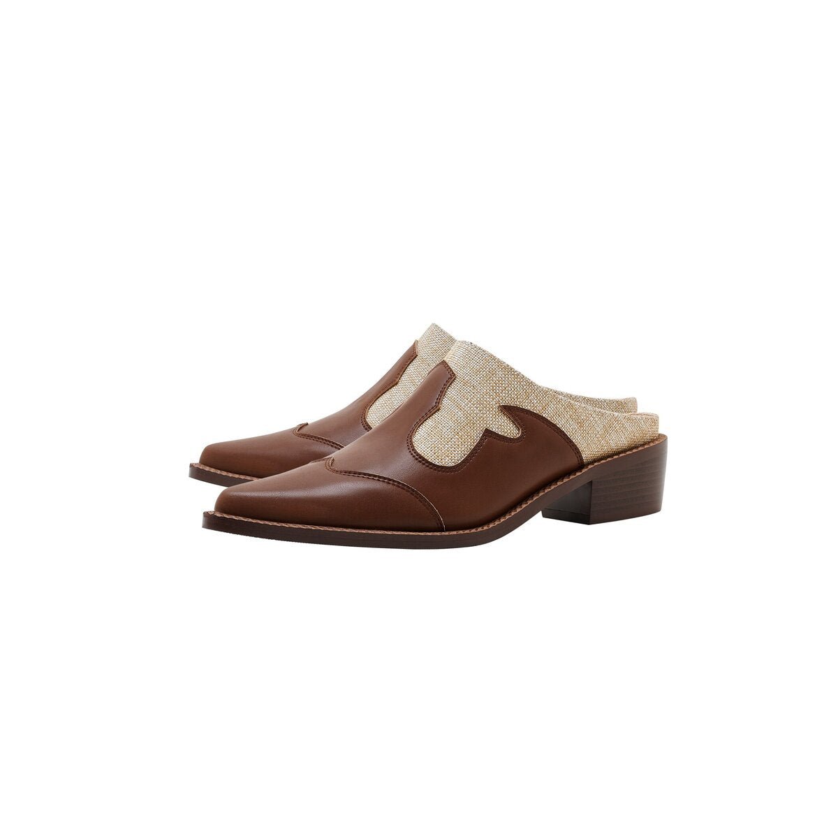 Two Tone Leather Western Pointed Toe Mule Shoes