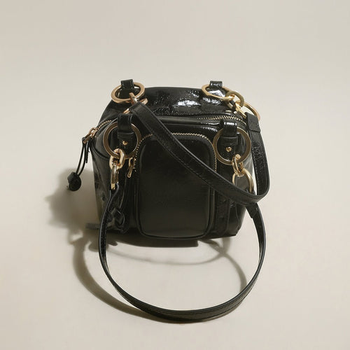 Two Way Shiny Wrinkled Leather Shoulder Bag - 0cm