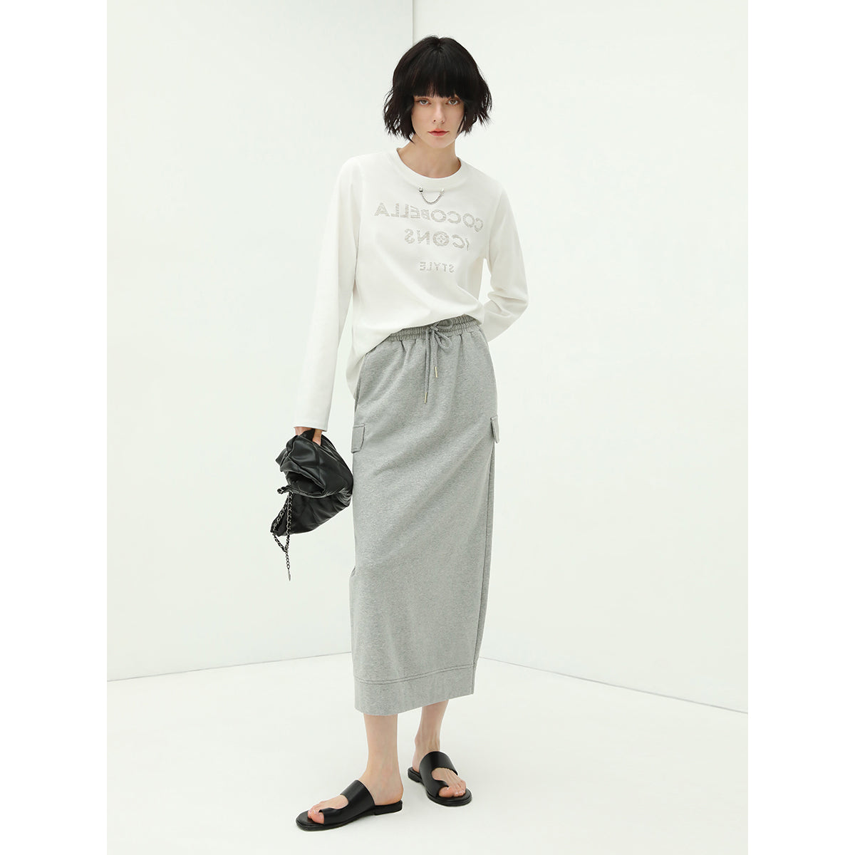 ultimate grey drawstring midi skirt all grey 2