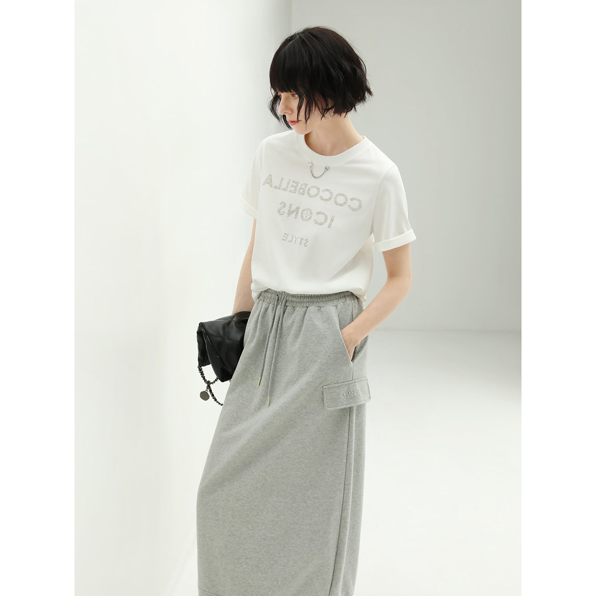 ultimate grey drawstring midi skirt all grey 3