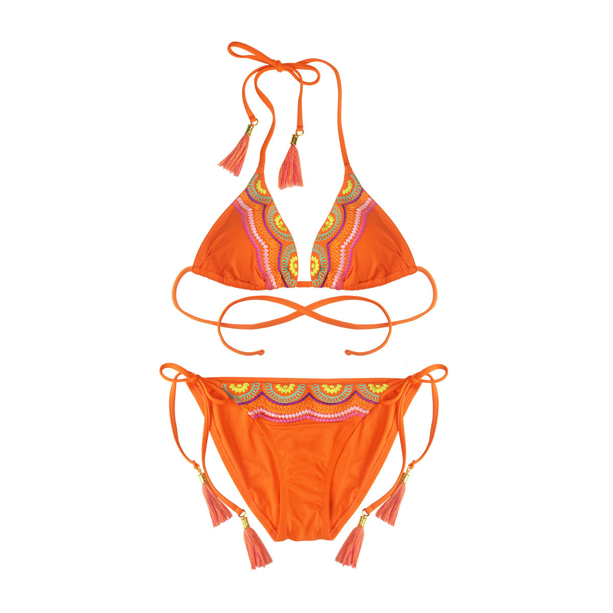 ultra sexy orange halter side tie boho bikini all orange 4