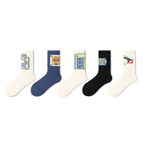 American Comic Pop Art Mid-Calf Socks – Unisex 5-Pair All-Season Crew Set