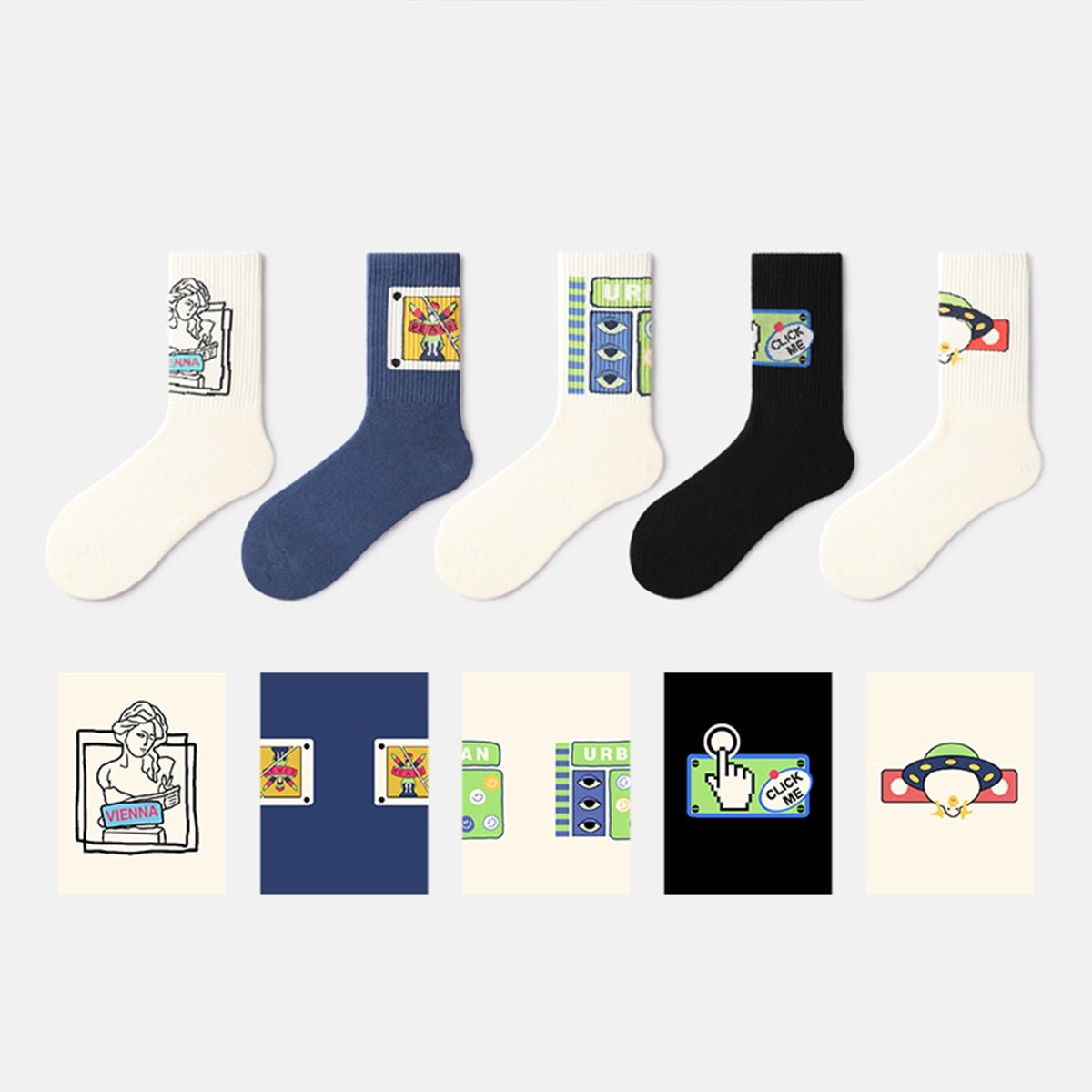 American Comic Pop Art Mid - Calf Socks – Unisex 5 - Pair All - Season Crew Set