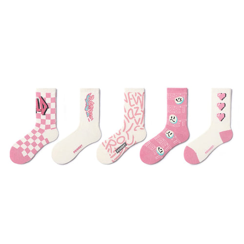 Pink Aesthetic Graphic Mid - Calf Socks – Unisex 5 - Pair All - Season Crew Set