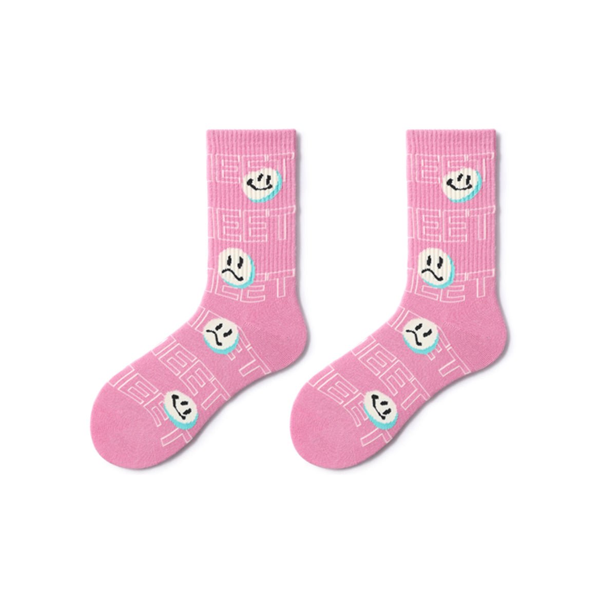Pink Aesthetic Graphic Mid - Calf Socks – Unisex 5 - Pair All - Season Crew Set