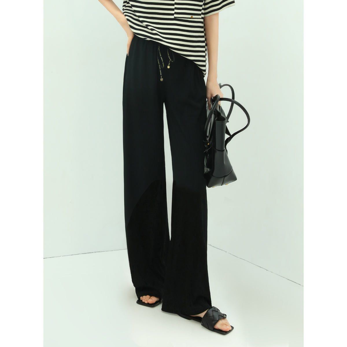 urban high rise wide leg knitted pants all black 1