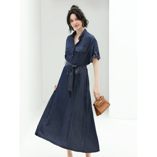 utilitarian belted crepe navy denim shirt dress all navy 1