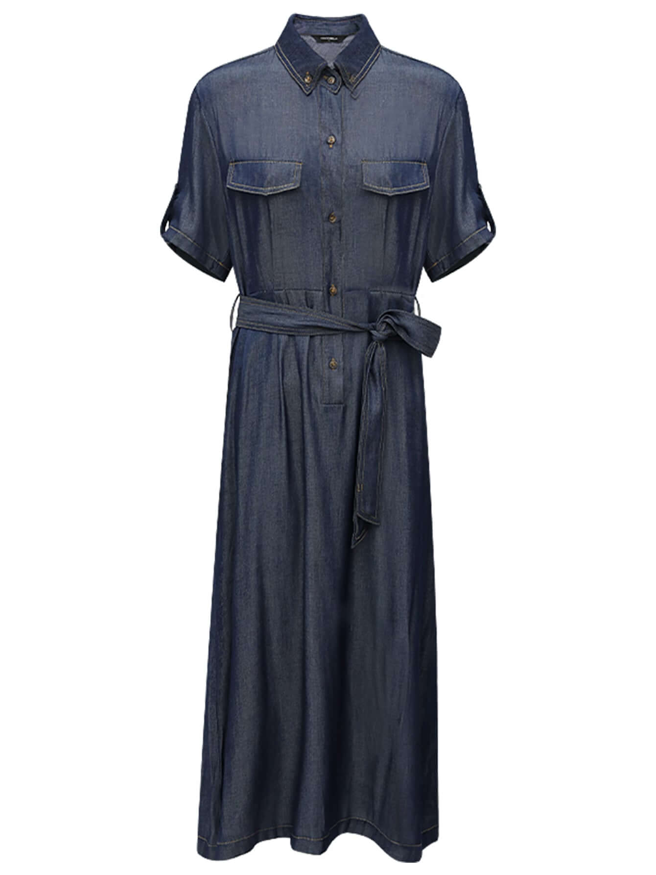 utilitarian belted crepe navy denim shirt dress all navy 4