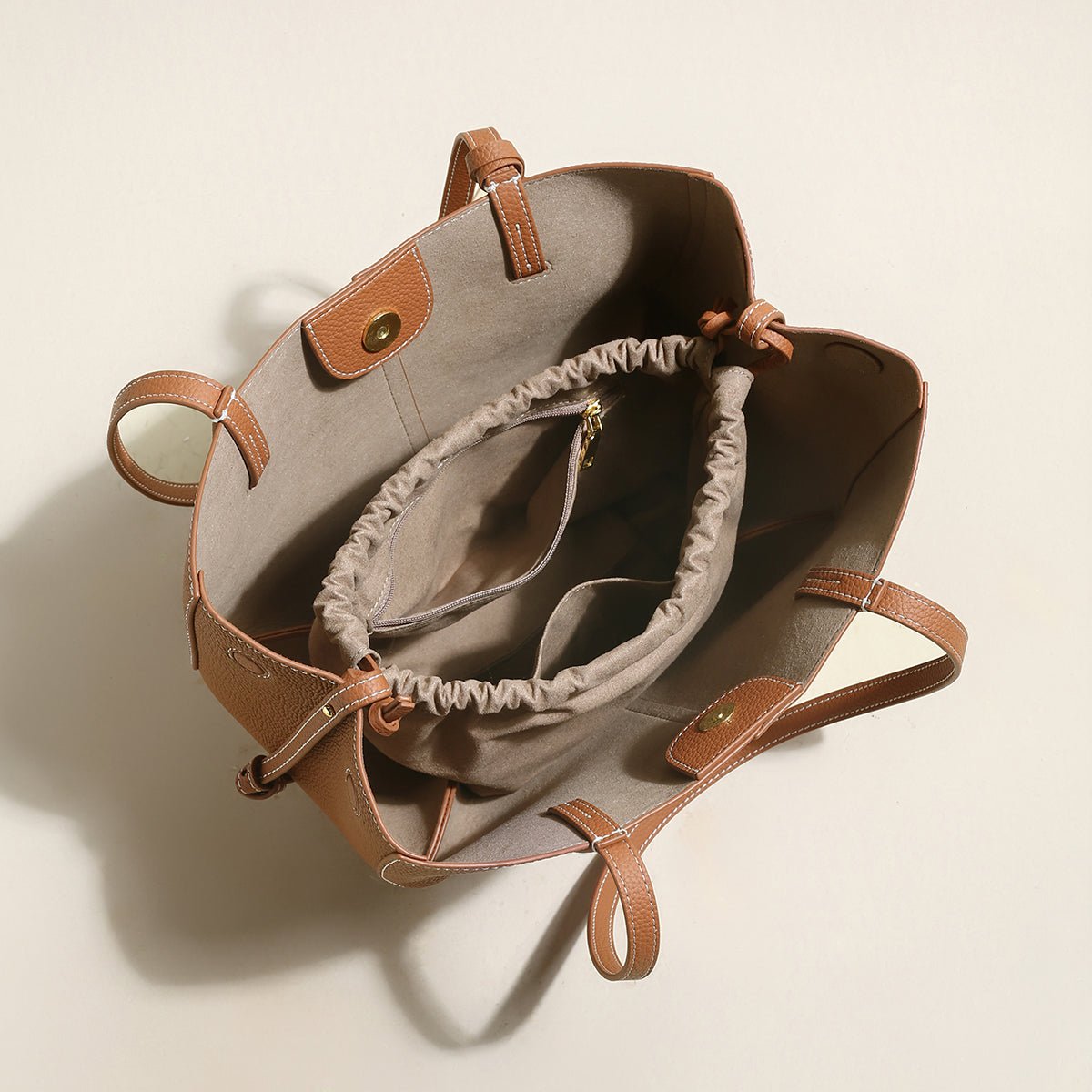 Valencia Knot Leather Tote Bag – Pebbled Leather Shoulder Tote with Sculptural Bow Detail