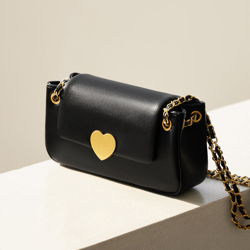 Valentina Heart Lock Leather Shoulder Bag
