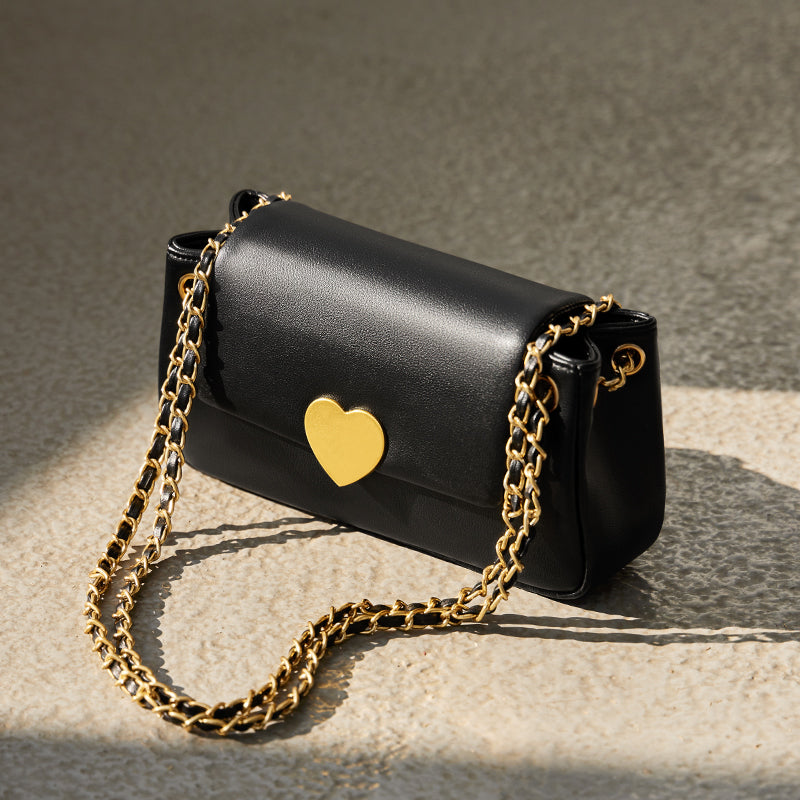 Valentina Heart Lock Leather Shoulder Bag