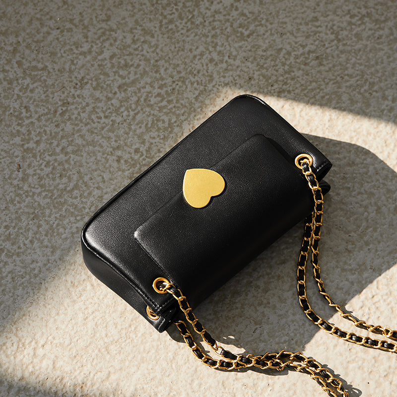 Valentina Heart Lock Leather Shoulder Bag