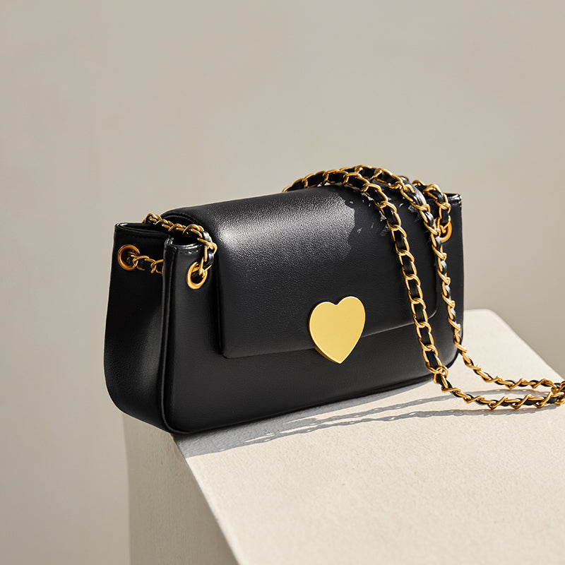 Valentina Heart Lock Leather Shoulder Bag