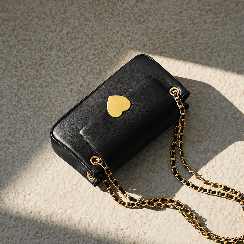 Valentina Heart Lock Leather Shoulder Bag