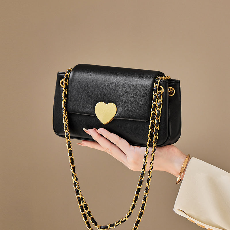 Valentina Heart Lock Leather Shoulder Bag