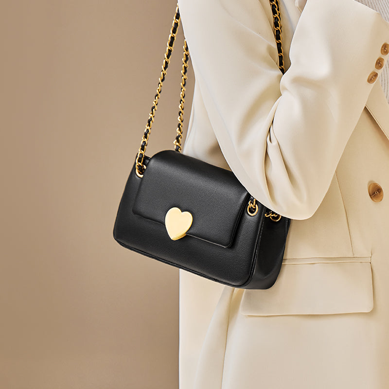 Valentina Heart Lock Leather Shoulder Bag